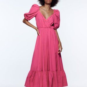Zara Puffed Sleeved Midi Dress Sz SM